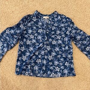 LOFT Navy Floral Blouse